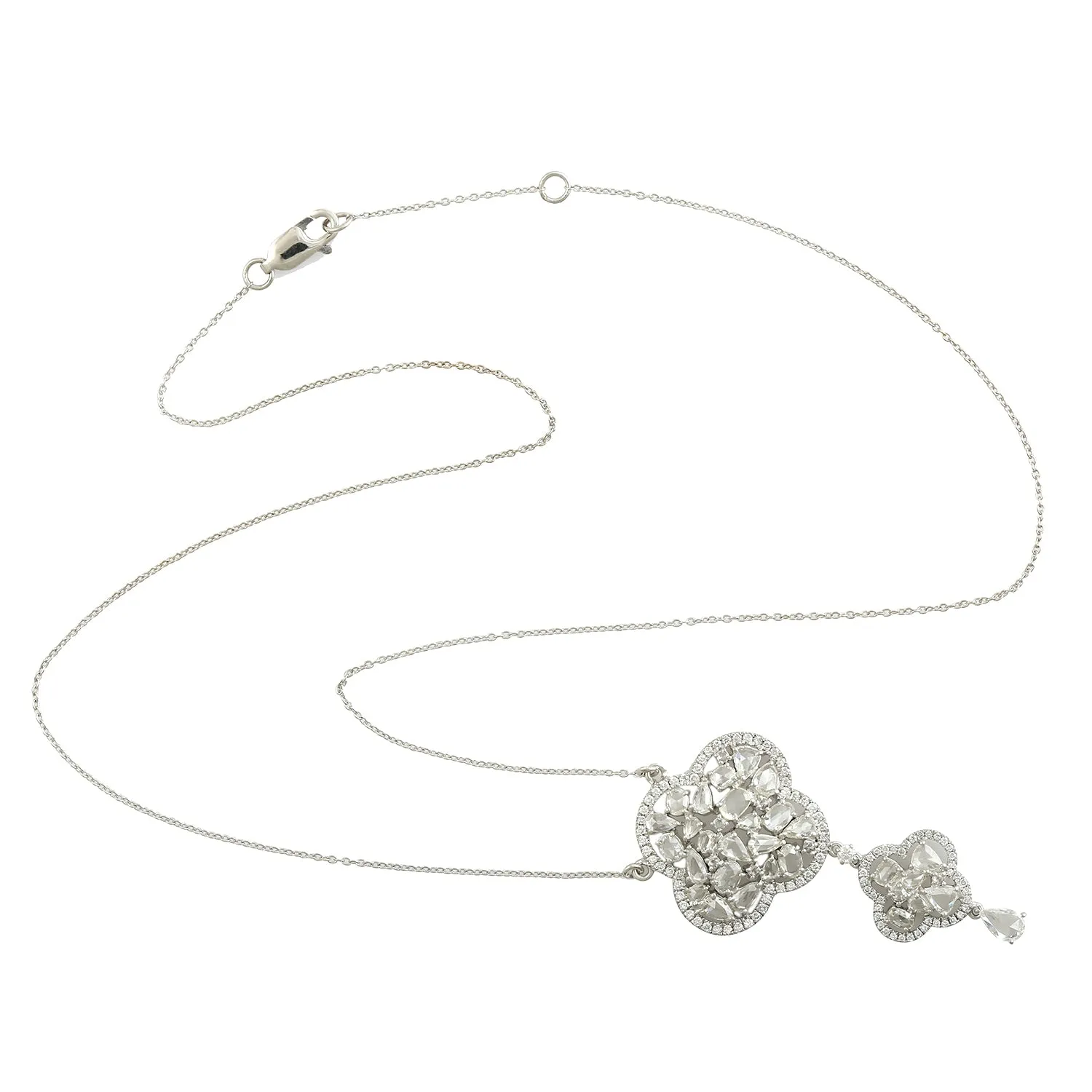 Rose Cut Diamond In 18k White Gold Cluster Chain Choker Necklace Gift