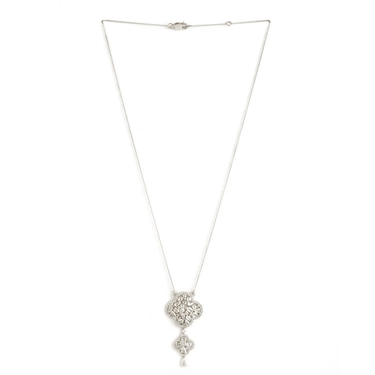 Rose Cut Diamond In 18k White Gold Cluster Chain Choker Necklace Gift