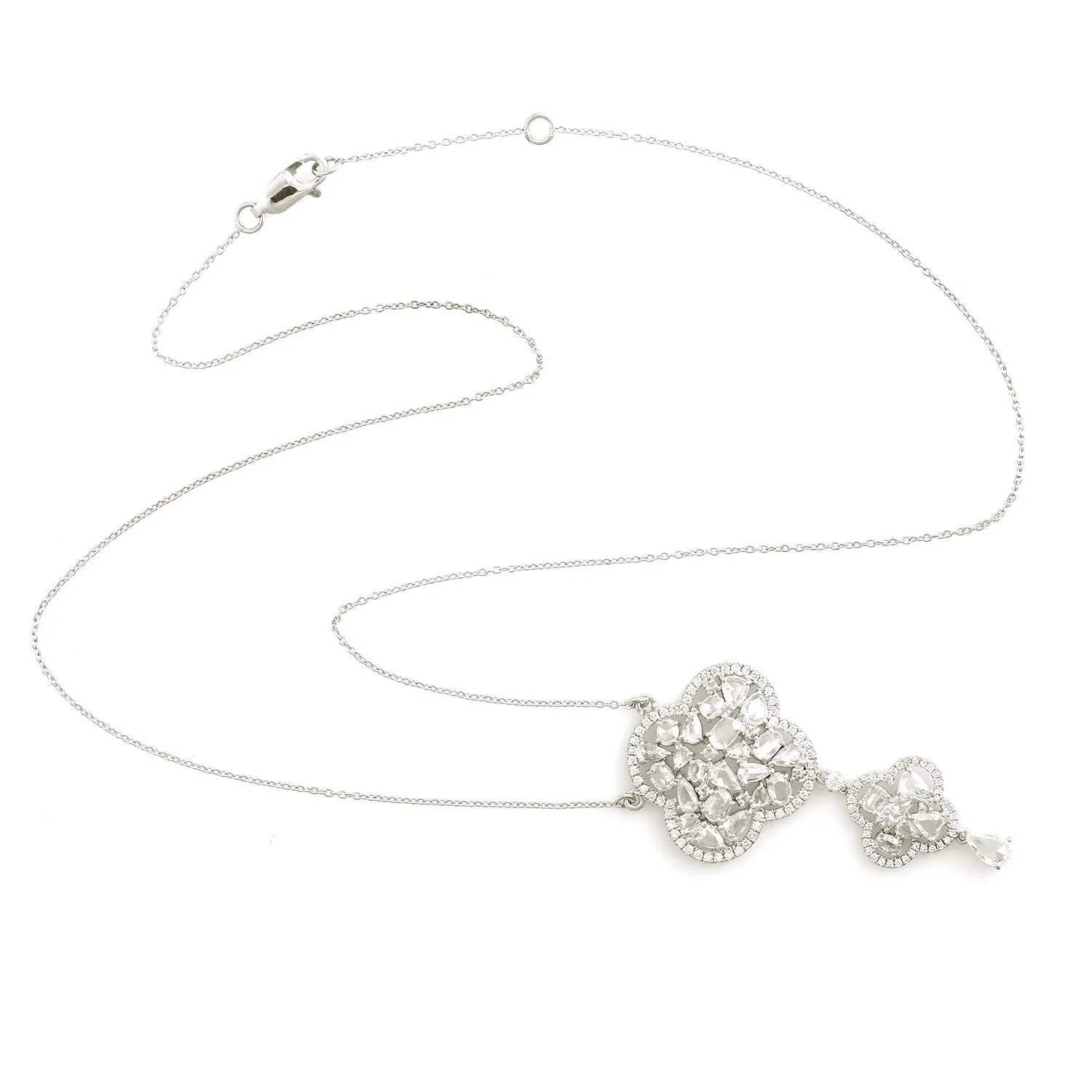 Rose Cut Diamond In 18k White Gold Cluster Chain Choker Necklace Gift