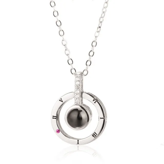 Rose Gold & Silver 100 languages I love you Projection Pendant Necklace
