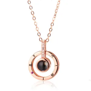 Rose Gold & Silver 100 languages I love you Projection Pendant Necklace