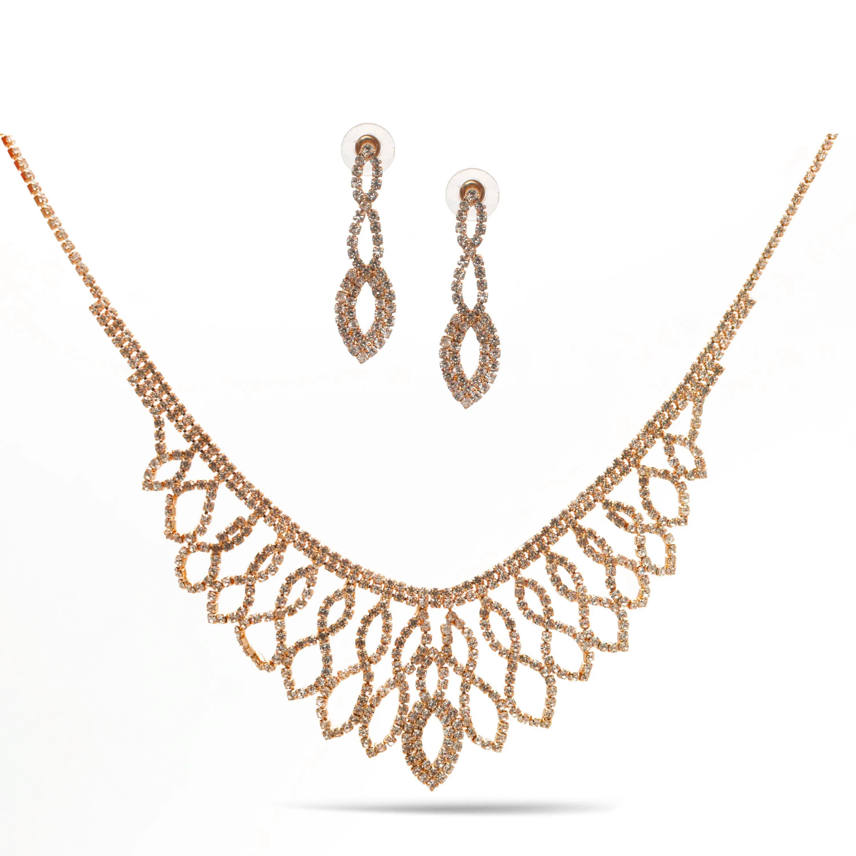 ROSE GOLD CRYSTAL CHOKER NECKLACE AND EARRINGS SET #SQ6027RG (IF6)