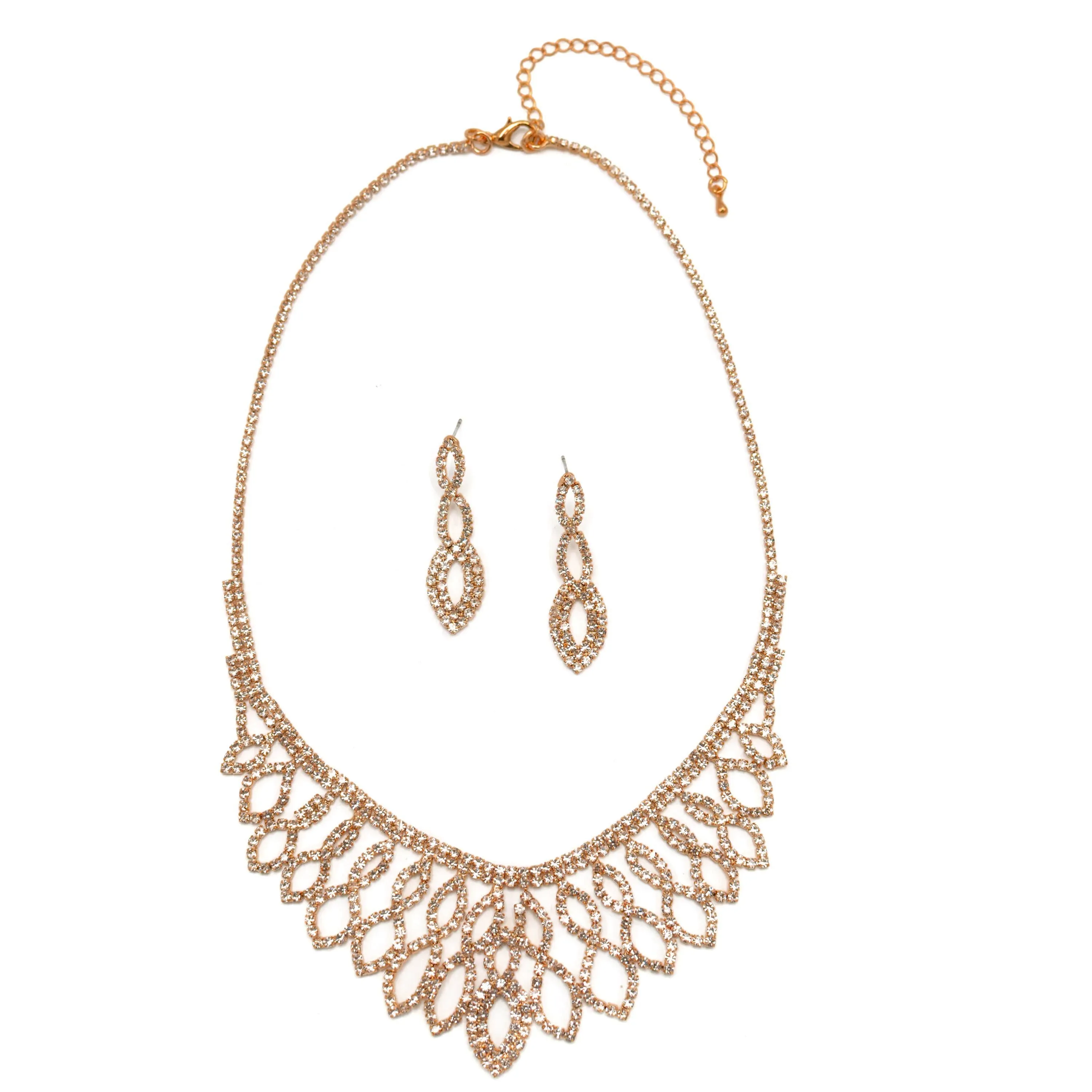 ROSE GOLD CRYSTAL CHOKER NECKLACE AND EARRINGS SET #SQ6027RG (IF6)