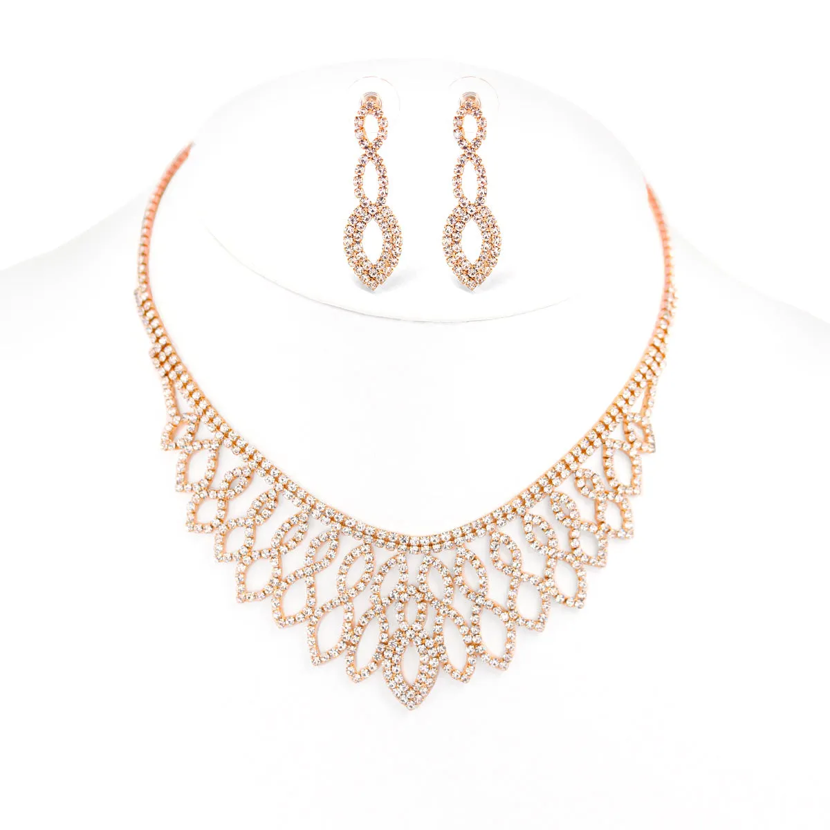 ROSE GOLD CRYSTAL CHOKER NECKLACE AND EARRINGS SET #SQ6027RG (IF6)