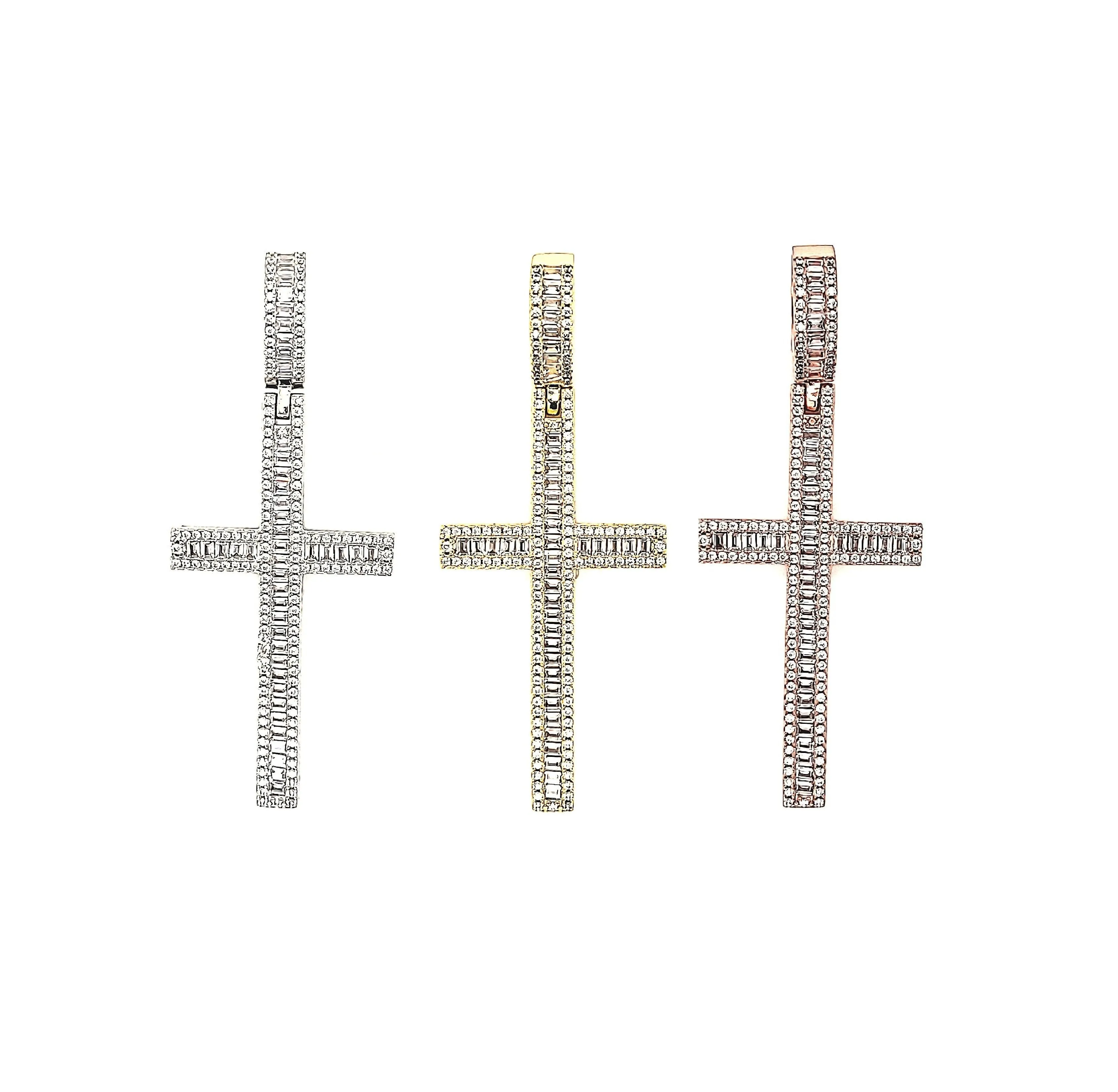 Round & Baguette Cubic Zirconia Cross 2.8" Pendant Charm - C416349