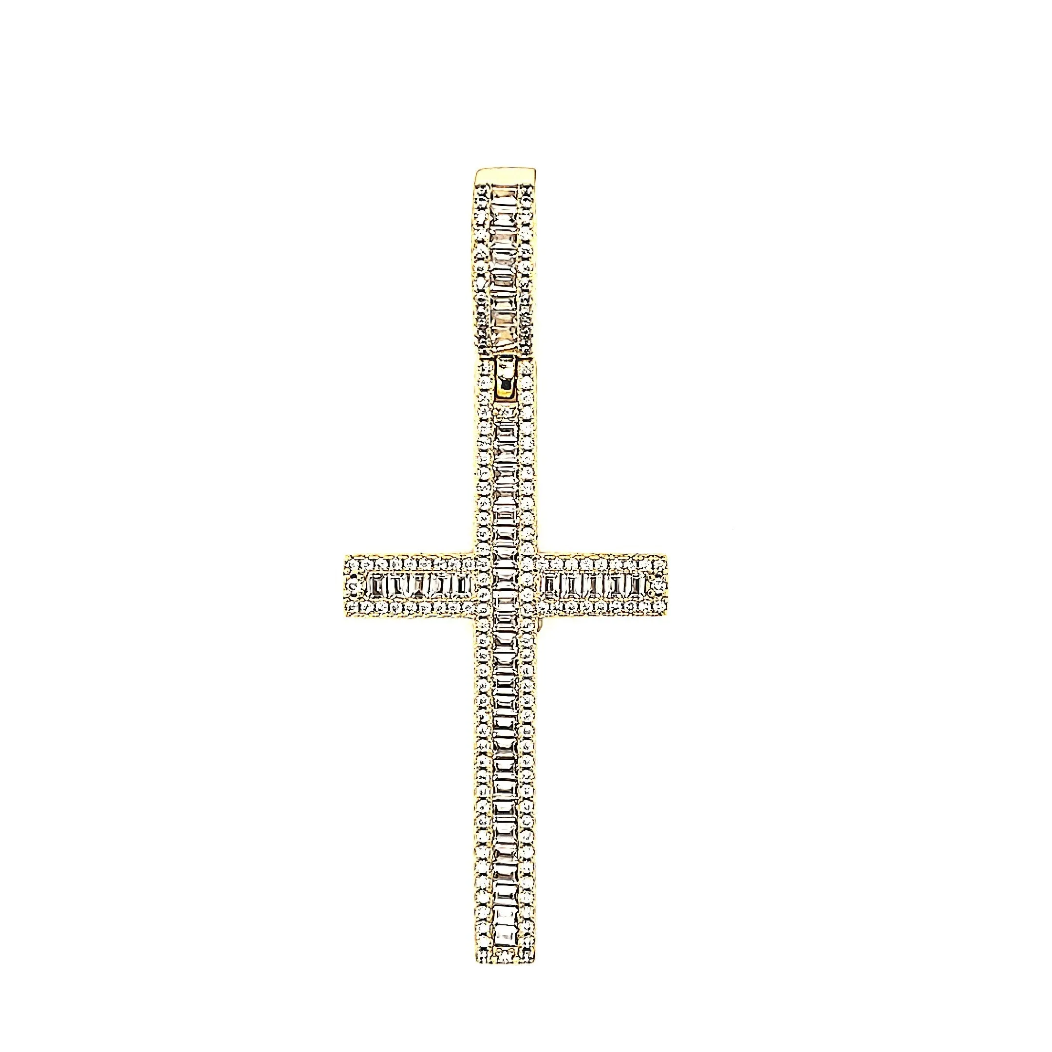 Round & Baguette Cubic Zirconia Cross 2.8" Pendant Charm - C416349