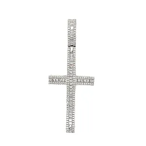 Round & Baguette Cubic Zirconia Cross 2.8" Pendant Charm - C416349