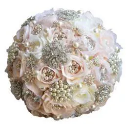 Round Blush Wedding Bouquet Teardrop Butterfly Brooches Bouquet