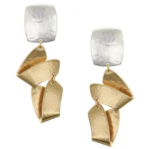 Rounded Rectangle with Hinged Folded Arcs Clip or Post Earring