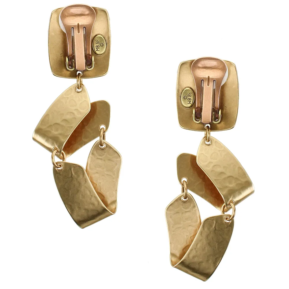 Rounded Rectangle with Hinged Folded Arcs Clip or Post Earring