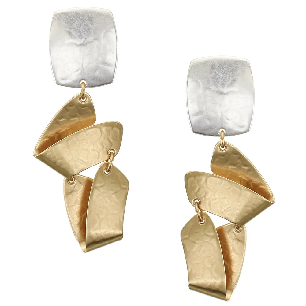 Rounded Rectangle with Hinged Folded Arcs Clip or Post Earring