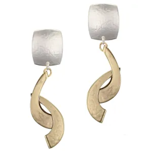 Rounded Rectangle with Interlocking 3D Swoops Clip or Post Earring