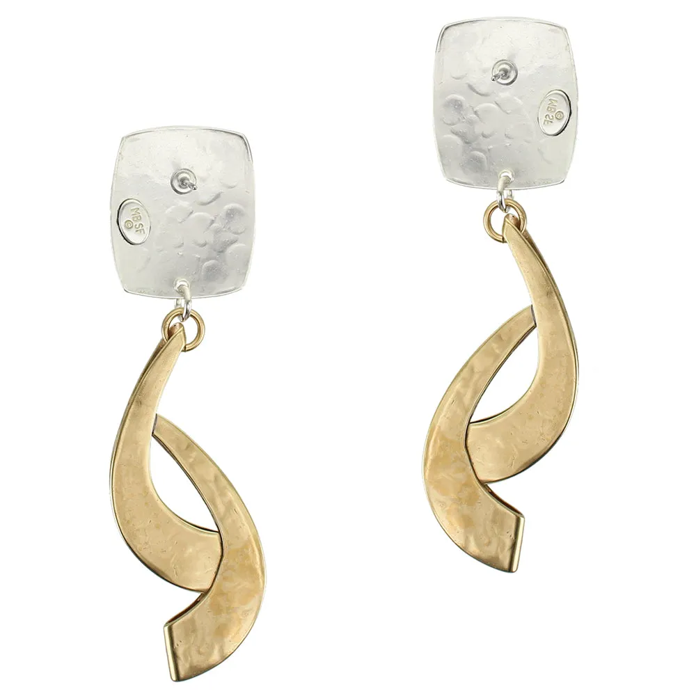 Rounded Rectangle with Interlocking 3D Swoops Clip or Post Earring