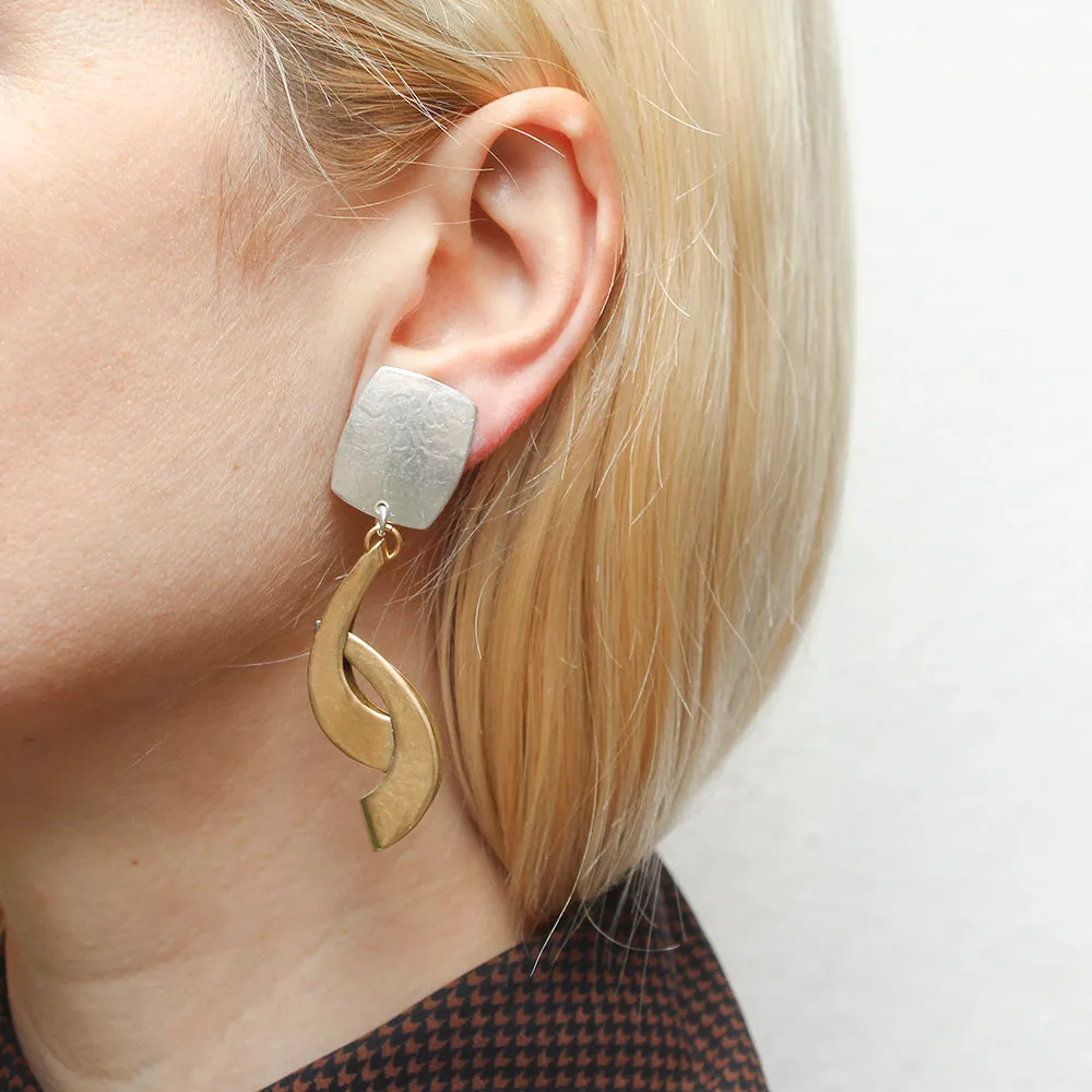 Rounded Rectangle with Interlocking 3D Swoops Clip or Post Earring