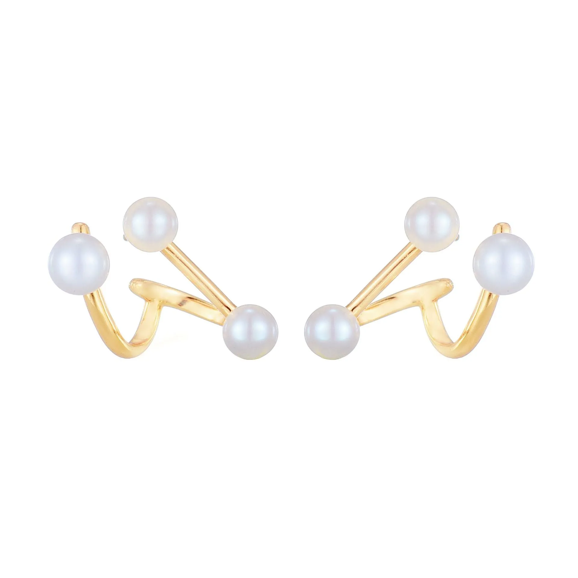 S925 Silver Gilded Earrings Freshwater Pearl Stereoscopic Personality