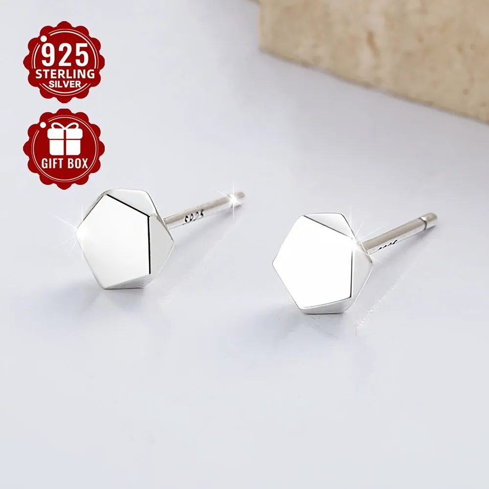 S925 Sterling Silver Minimalist Geometric Pentagon Stud Earrings