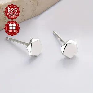 S925 Sterling Silver Minimalist Geometric Pentagon Stud Earrings