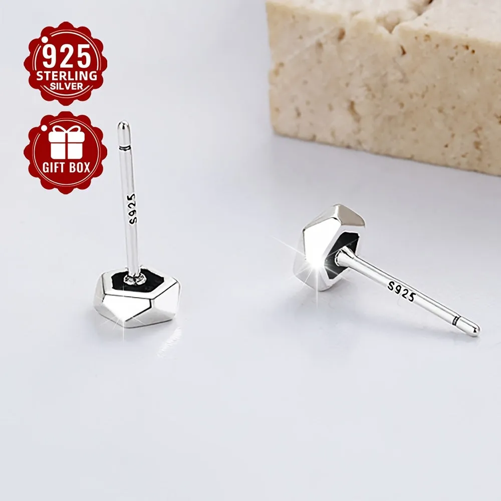 S925 Sterling Silver Minimalist Geometric Pentagon Stud Earrings
