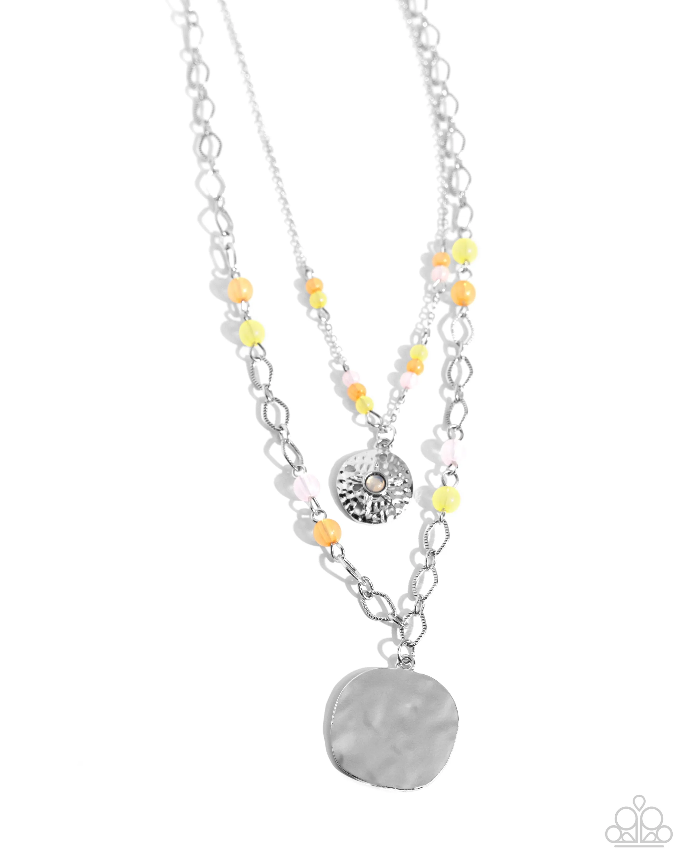 Sand Dollar Season - Pink - Peach, Yellow, Opalescent Bead Tiered Paparazzi Short Necklace