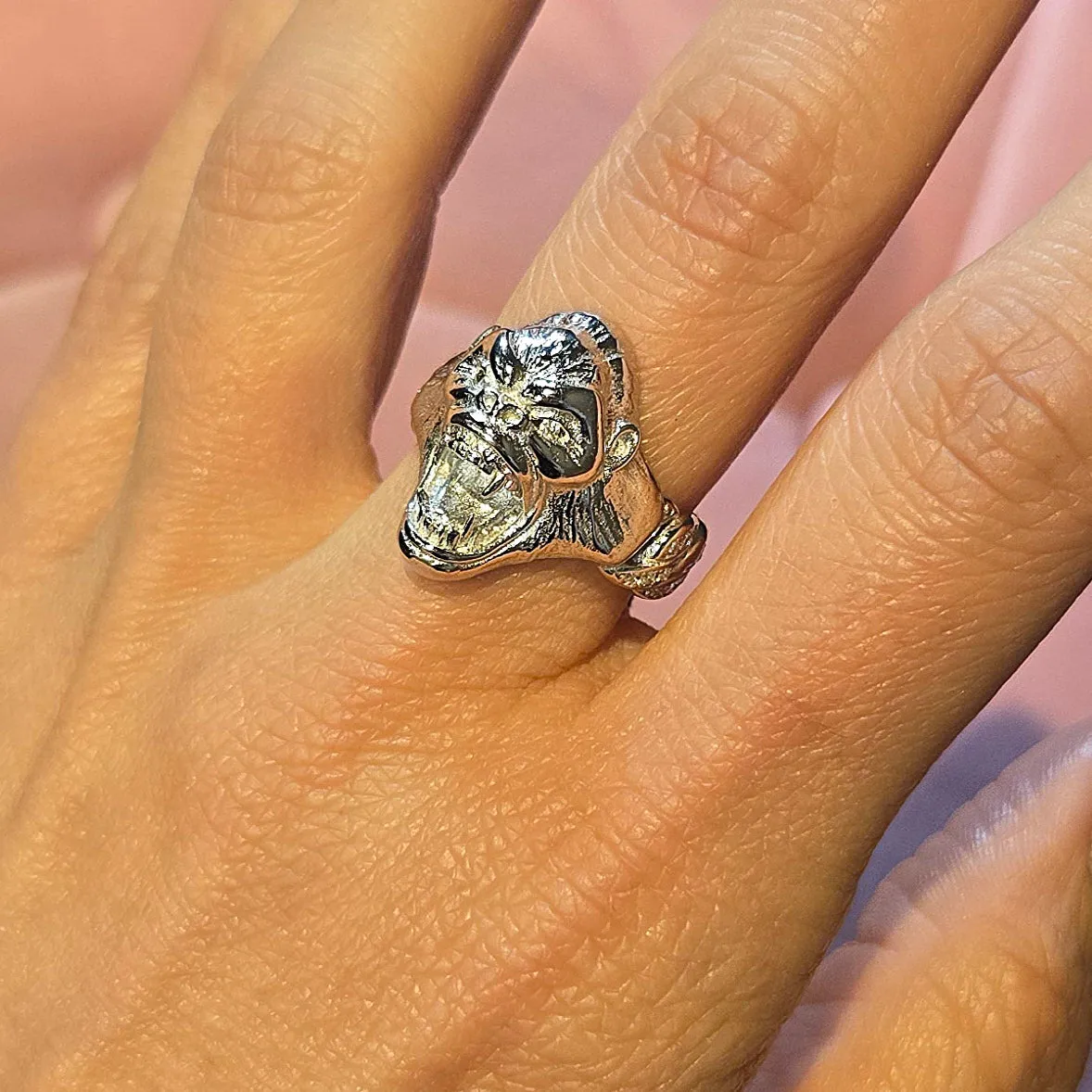 Savage Elegance Sterling Lab-Created Moissanite Gorilla Head Ring - M105629