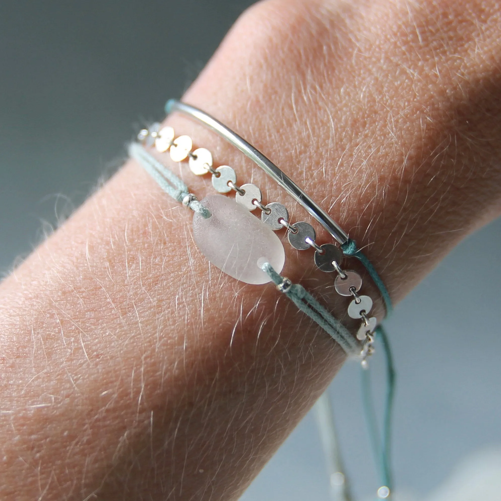 Sea Glass & Cotton Bracelet