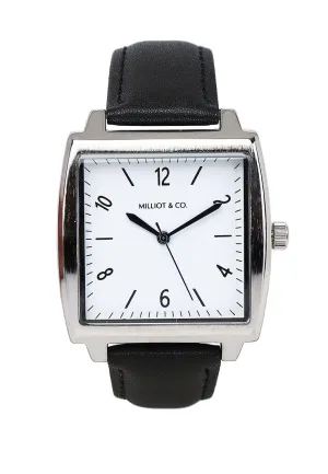 Sean Silver  Leather  Watch (Black)