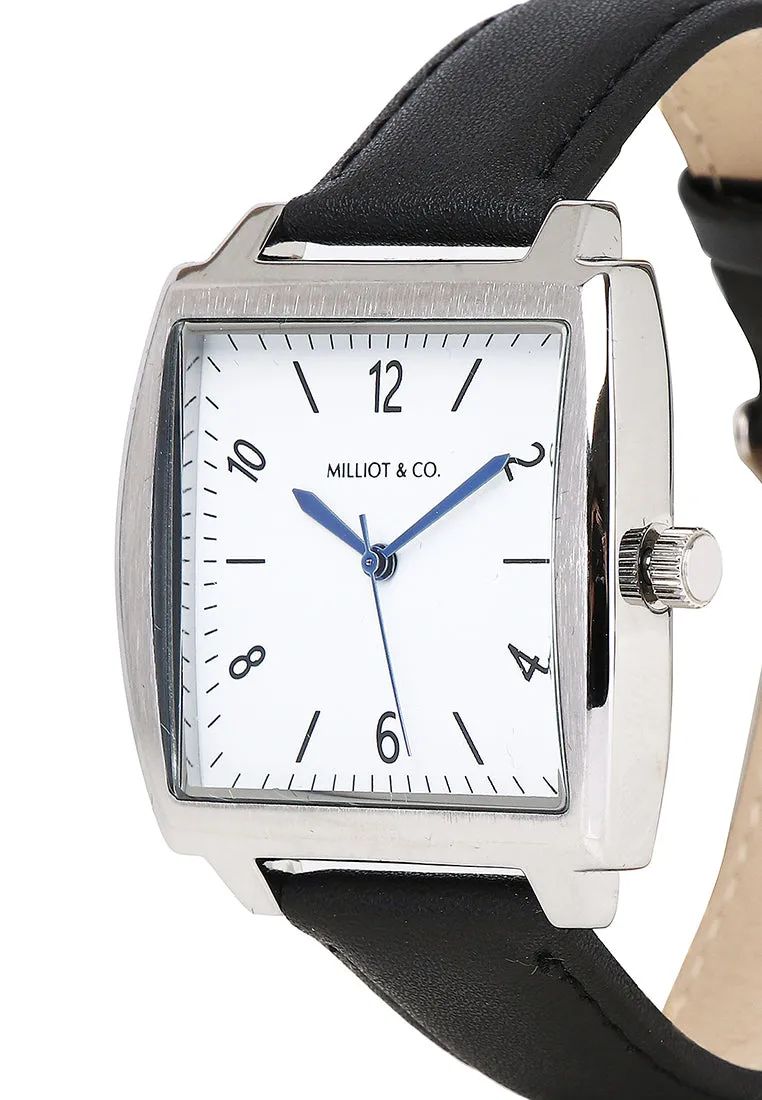 Sean Silver  Leather  Watch (Black)