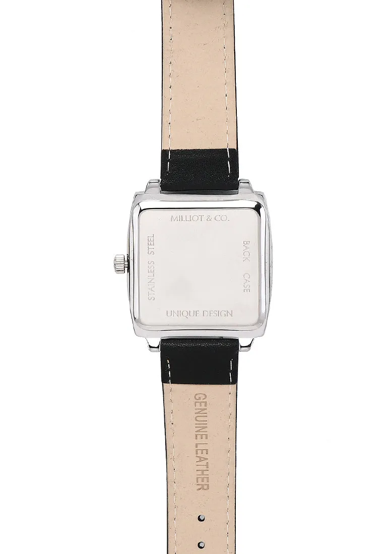 Sean Silver  Leather  Watch (Black)
