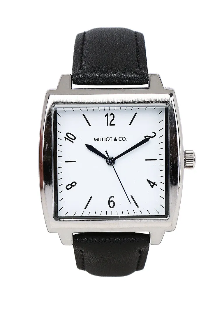 Sean Silver  Leather  Watch (Black)