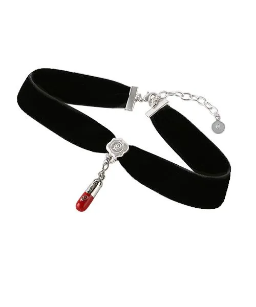 Selectable Happiness Velvet Ribbon Choker (Black & Silver)【Japan Jewelry】