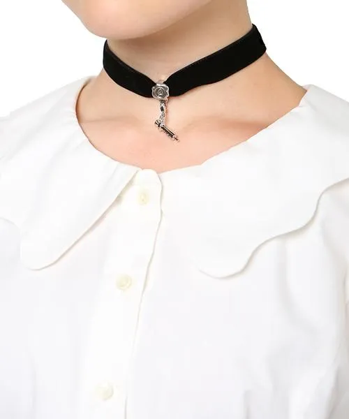 Selectable Happiness Velvet Ribbon Choker (Black & Silver)【Japan Jewelry】