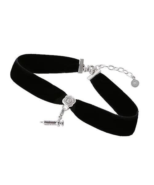 Selectable Happiness Velvet Ribbon Choker (Black & Silver)【Japan Jewelry】