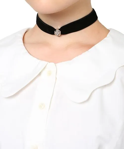 Selectable Happiness Velvet Ribbon Choker (Black & Silver)【Japan Jewelry】
