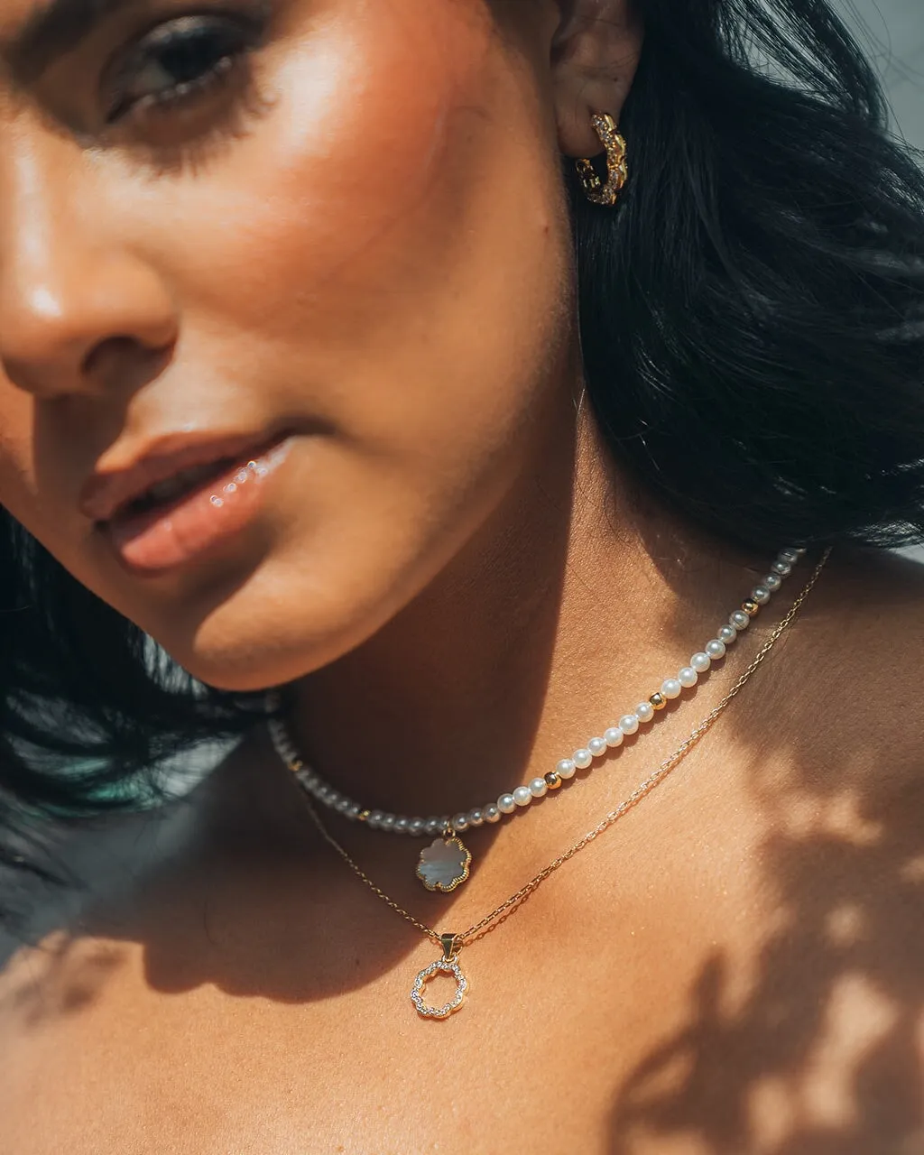 Selfina Mother of Pearl & Pearl Beaded Choker Necklace