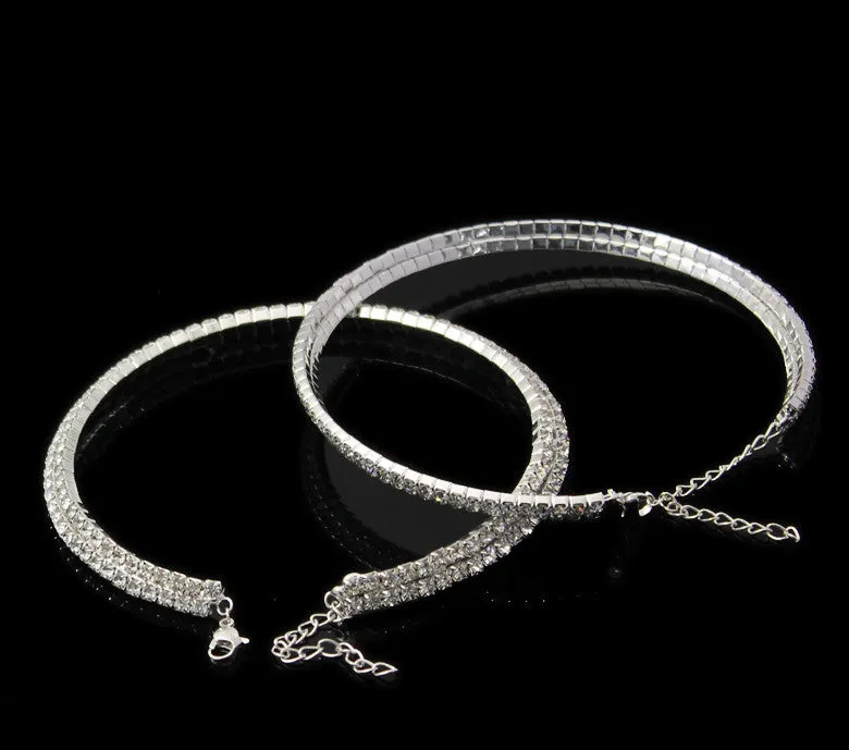 Sexy Sparkles Quality Bridal Rhinestone Stretch Silver Tone Choker Necklace