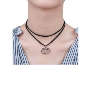 Sexy Sparkles Velvet Suede Double Layer Chakra Choker Energy Necklace for Women Girls (C:Agnya /Ajna)