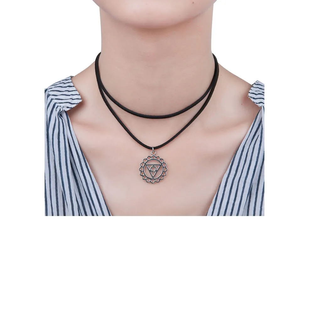 Sexy Sparkles Velvet Suede Double Layer Chakra Choker Energy Necklace for Women Girls (F: Vishuddha /Vishuddhi)