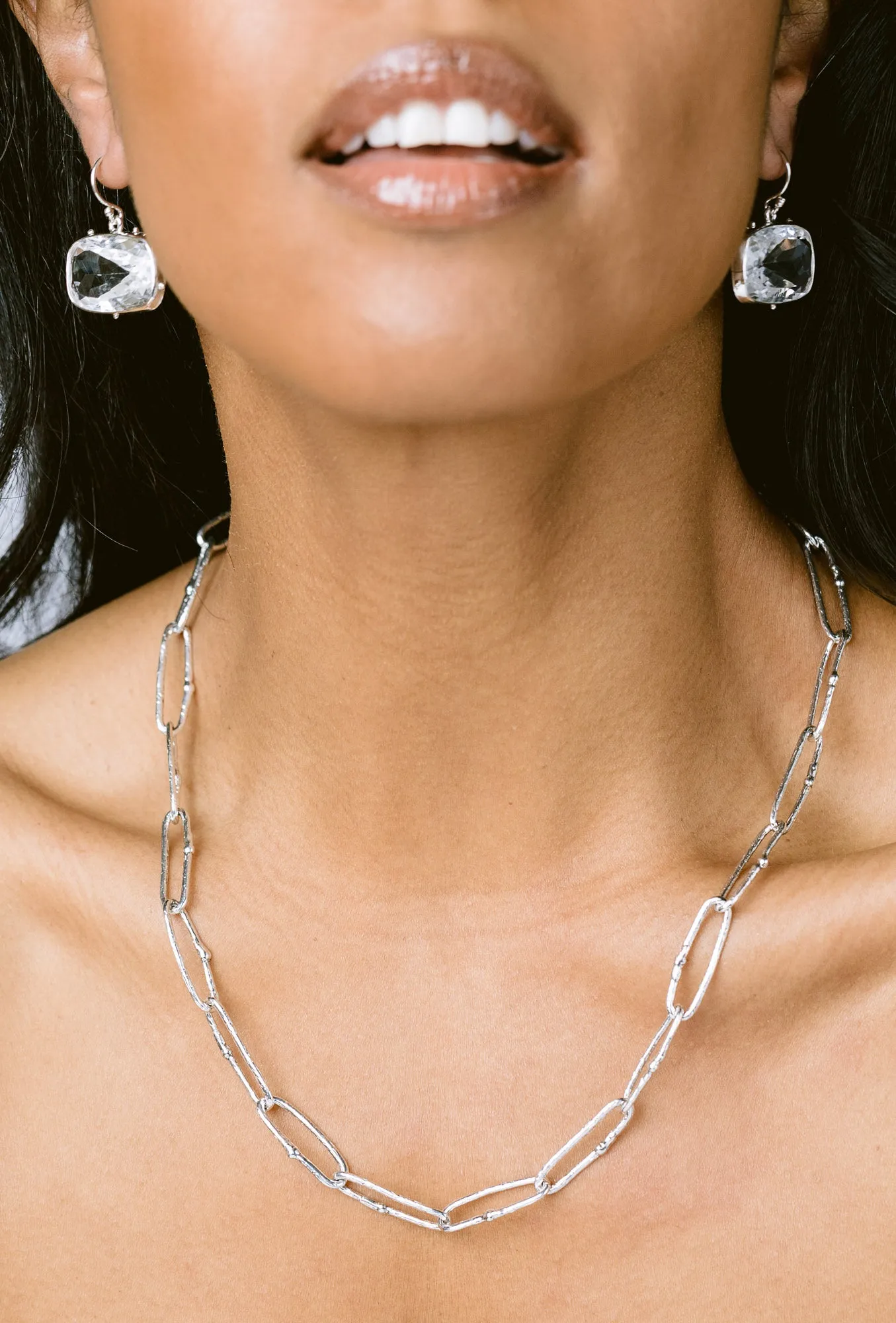 Shimmer Long Link Choker in Sterling Silver