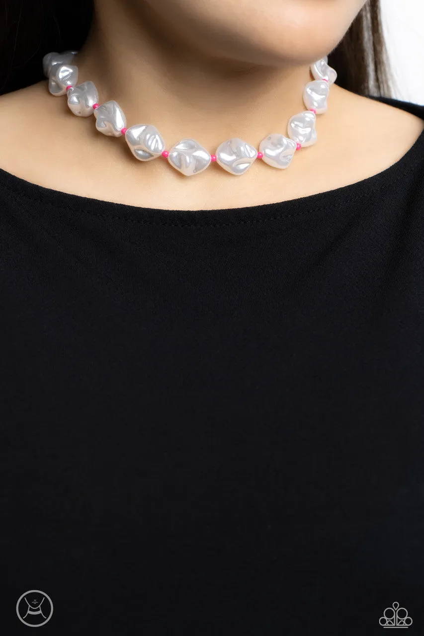 SHORE Enough - Pink - White Baroque Pearl and Seed Bead Paparazzi Choker Necklace
