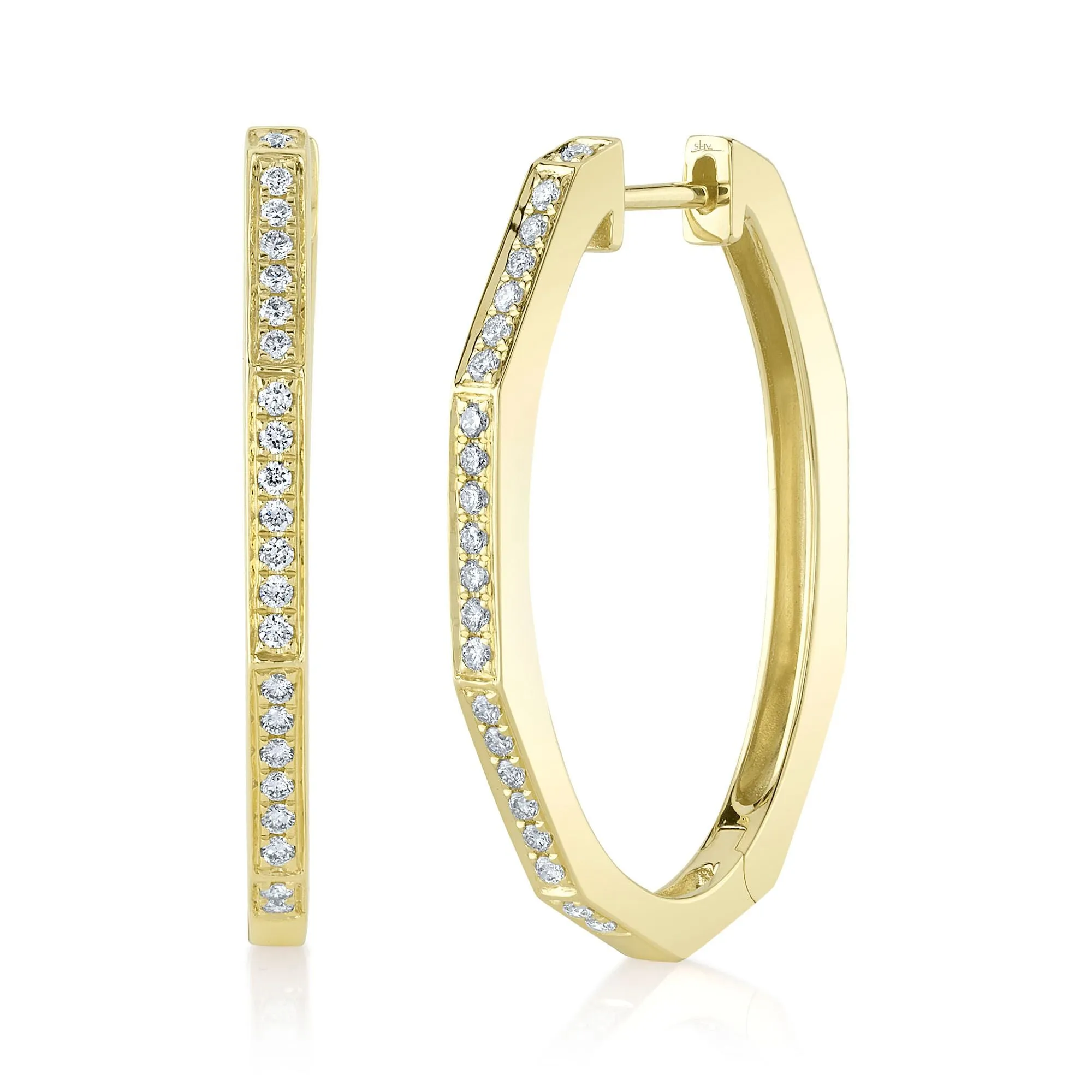 Shy Creation Geometric Diamond Hoop Earrings