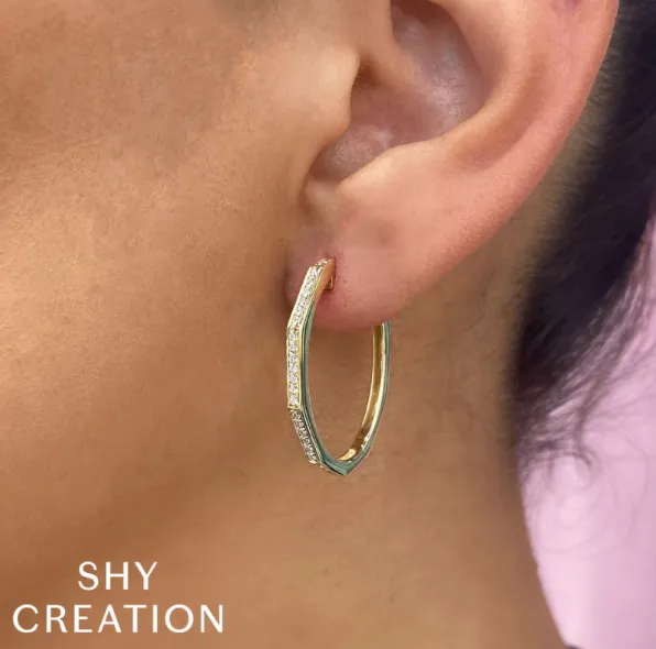 Shy Creation Geometric Diamond Hoop Earrings