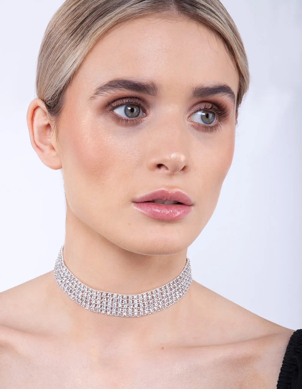 Silver 5 Row Diamante Choker
