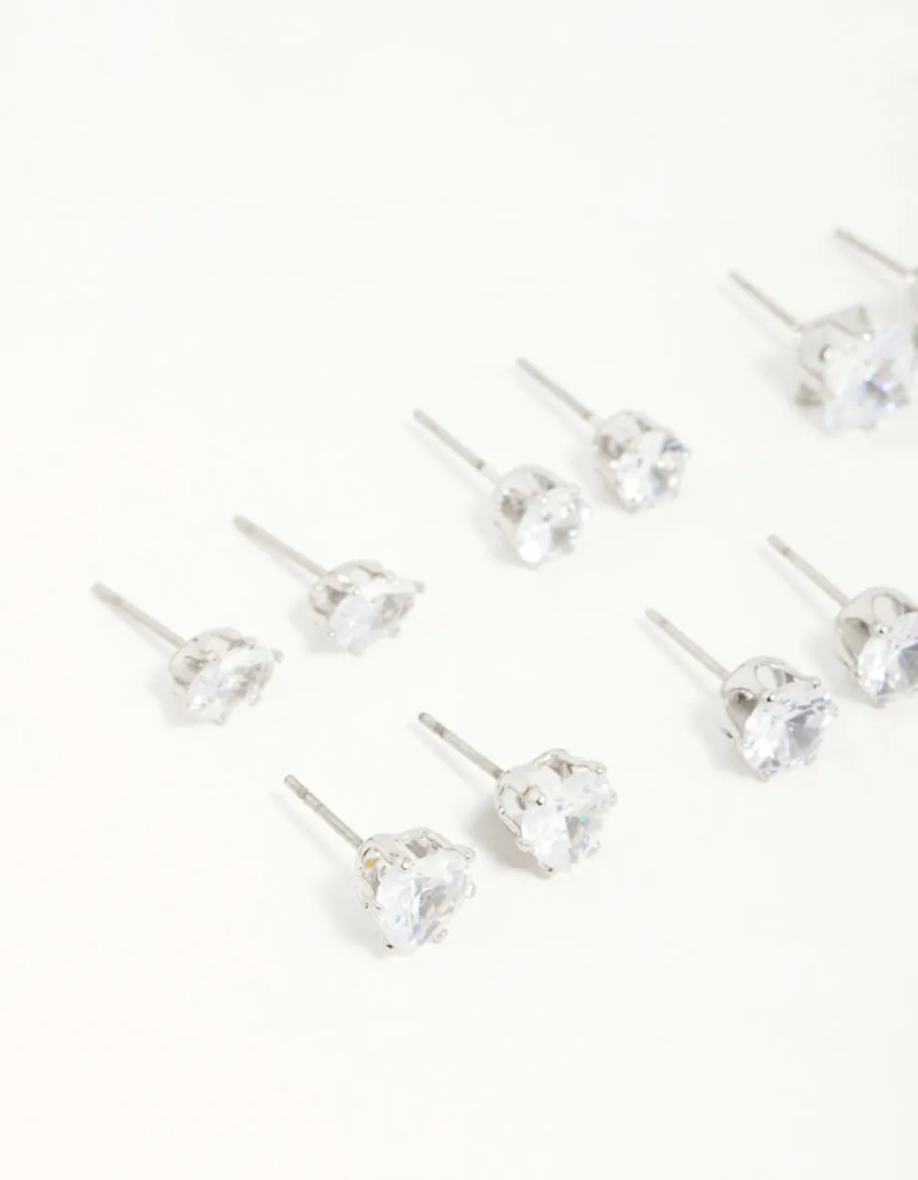 Silver Diamante Geometric Stud Earrings 6-Pack
