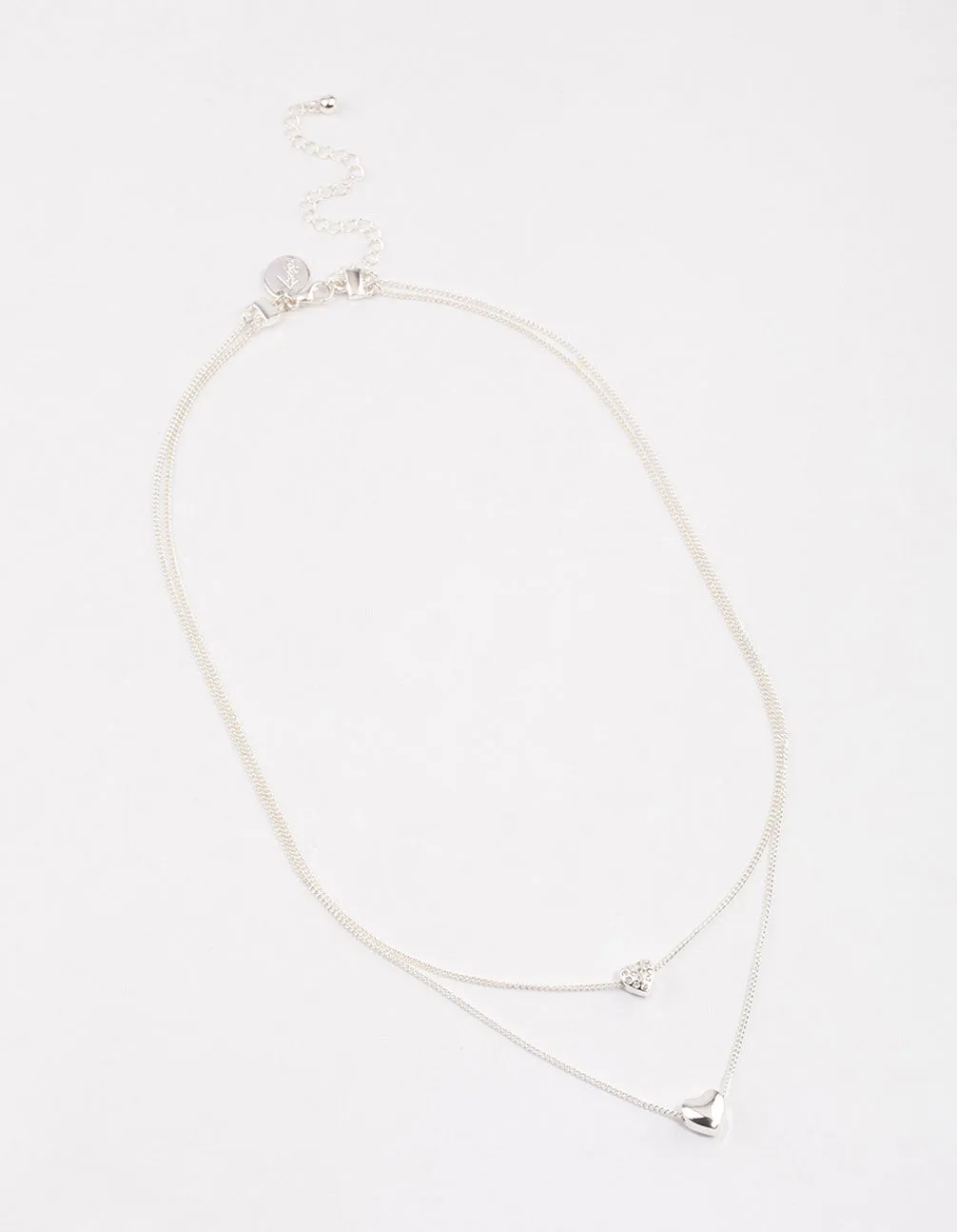 Silver Double Diamante Heart Necklace & Polishing Set