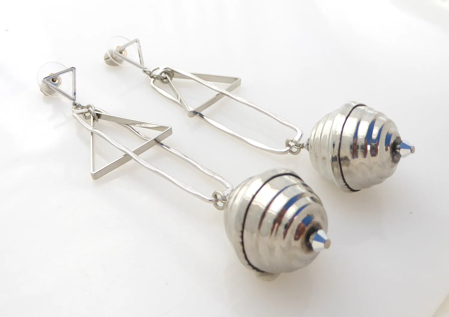 Silver geometric sphere earrings