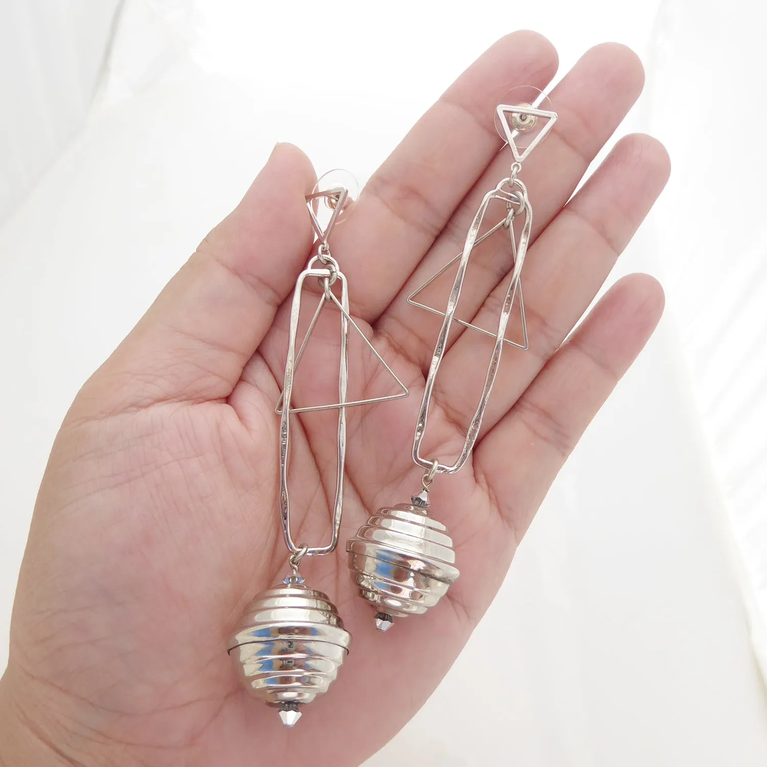 Silver geometric sphere earrings