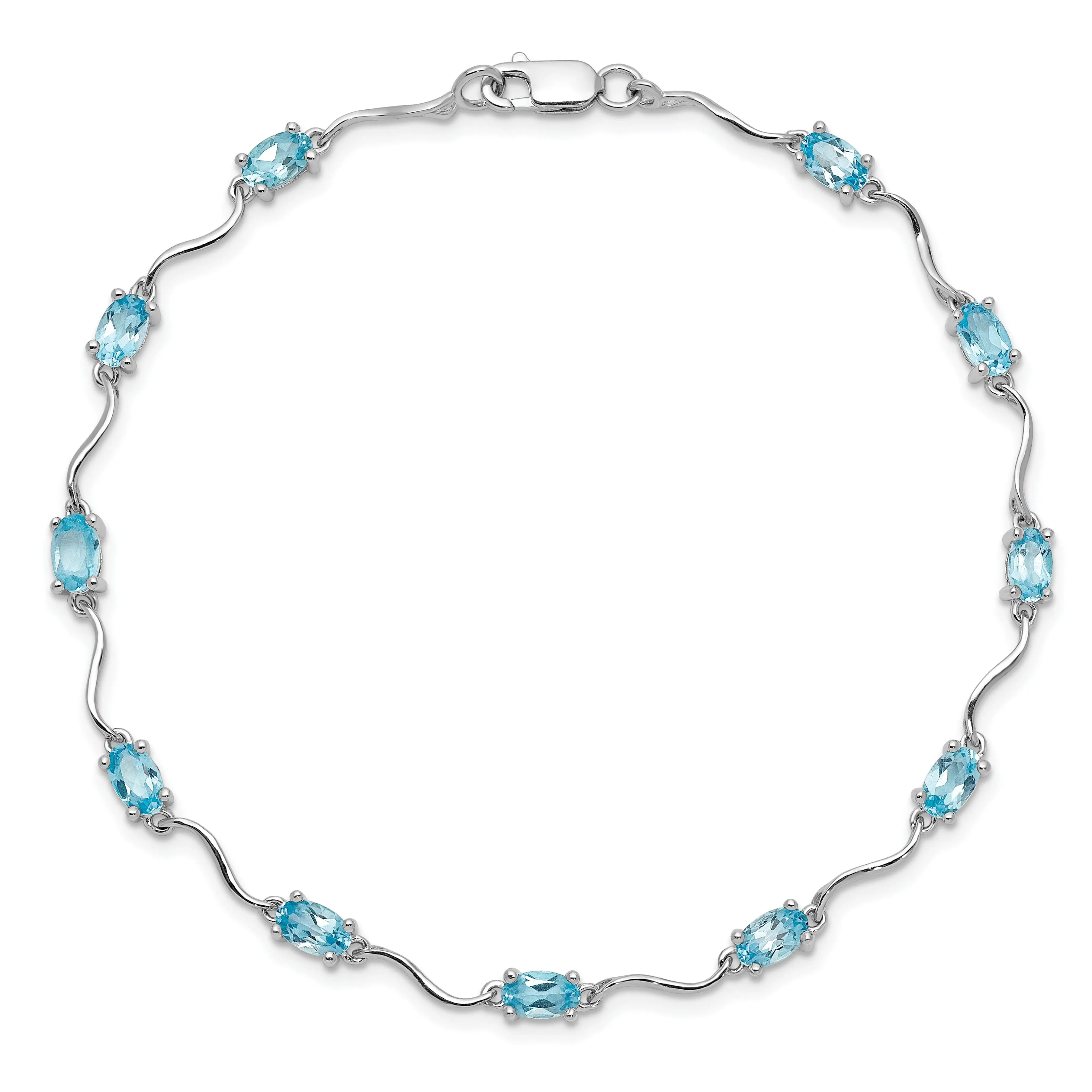 Silver Polished Blue Topaz Gemstone Bracelet