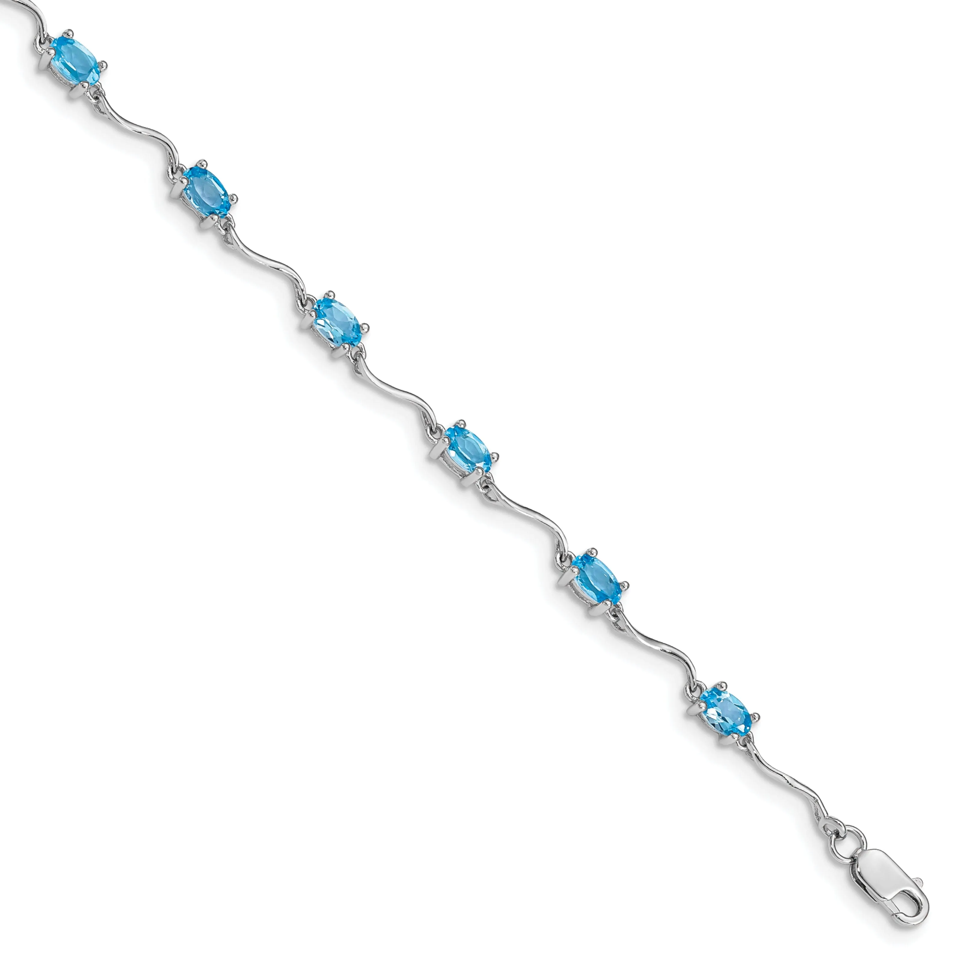 Silver Polished Blue Topaz Gemstone Bracelet
