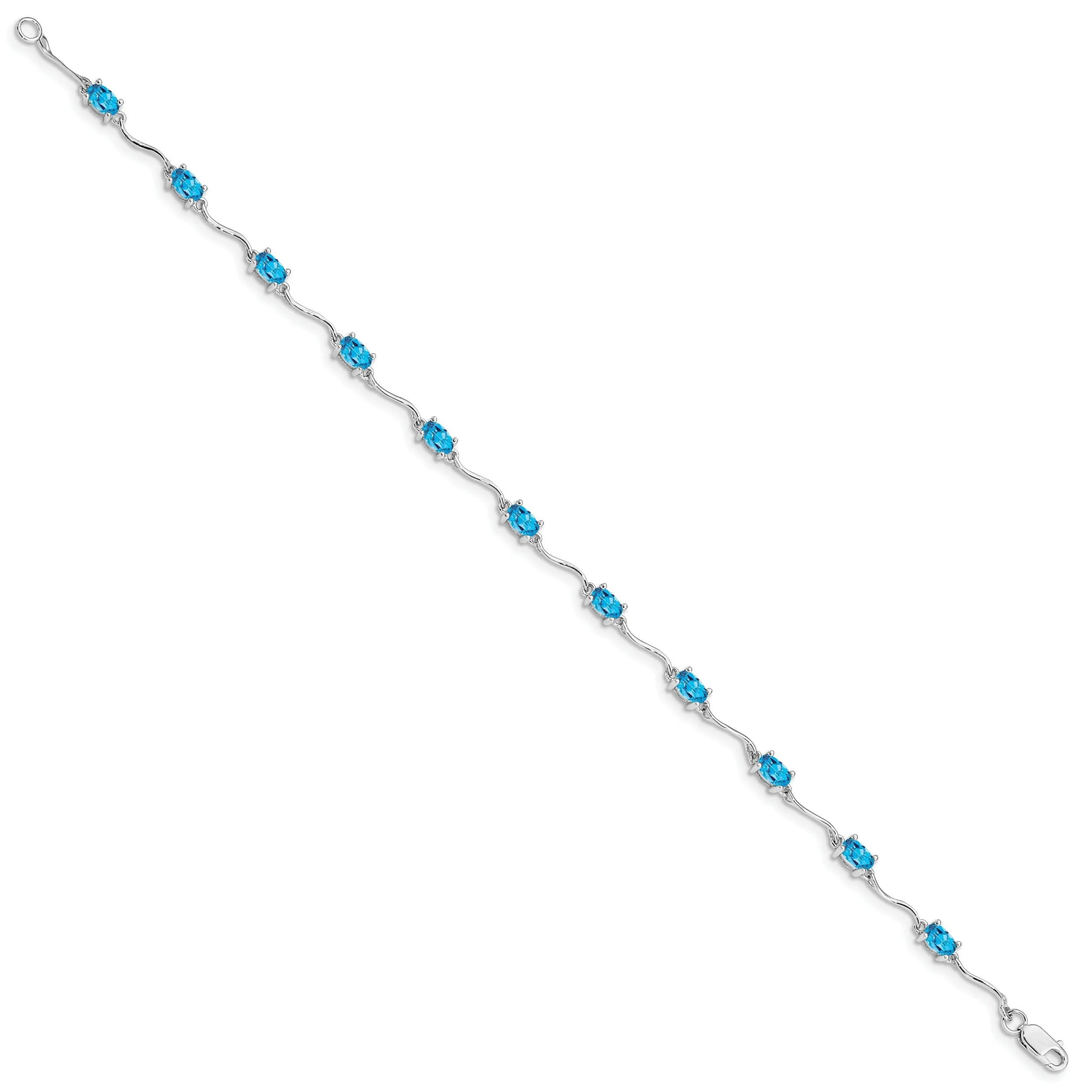 Silver Polished Blue Topaz Gemstone Bracelet