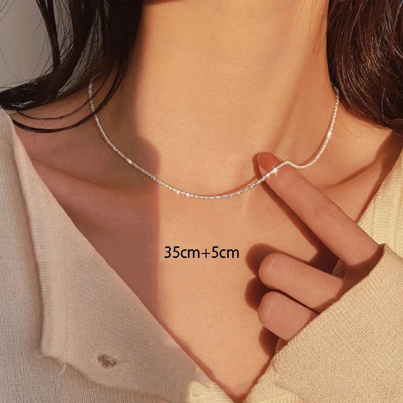 Silver Sparkling Clavicle Chain Necklace